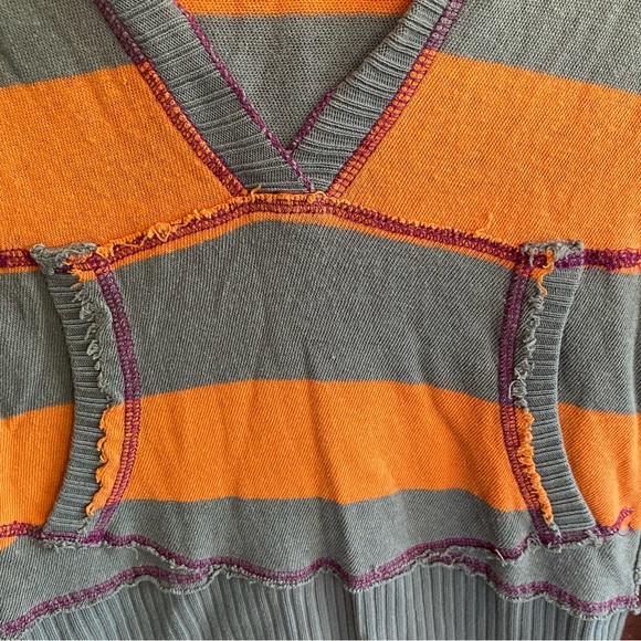Free People Orange & Grey Striped Long sleeve w/ Oversized Hood Size XS - Picture 6 of 14